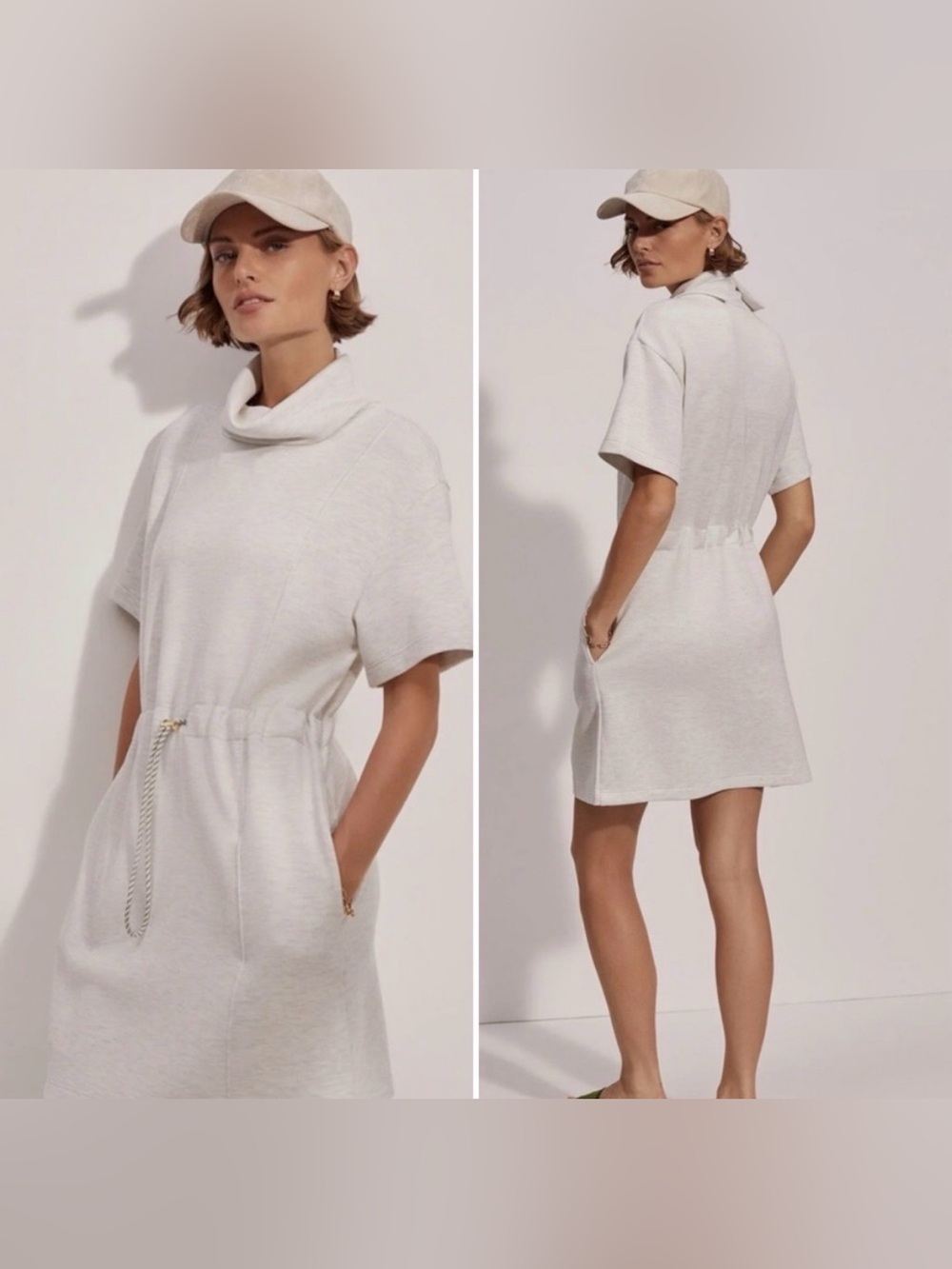 Varley Sophie DoubleSoft™ Dress | Medium | Ivory Marl | Cowl Neck Athleisure